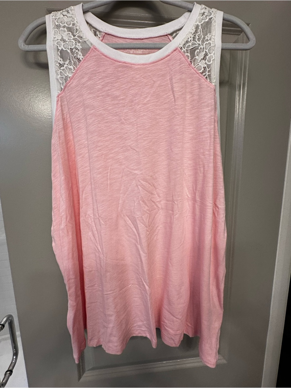 Light Pink Lace-Yoke Sleeveless Top - Women
